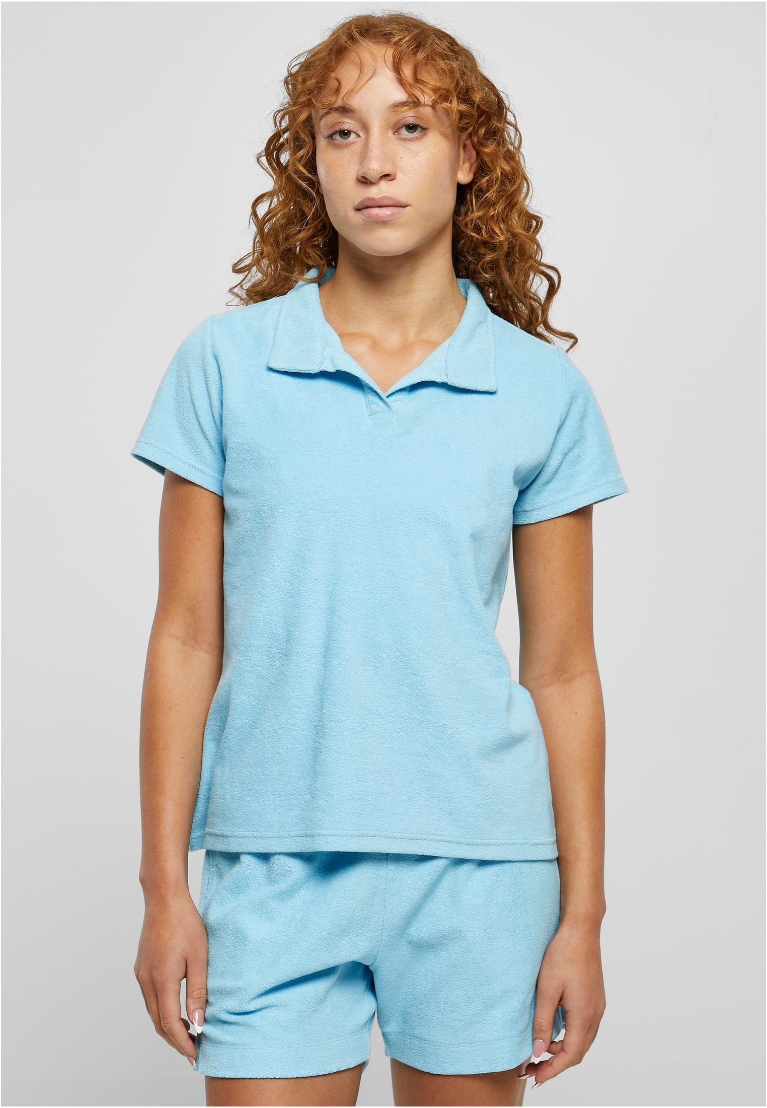 URBAN CLASSICS Tee Ladies Kurzarmshirt Damen Polo Towel Ton-in-Ton-Nähte (1-tlg)