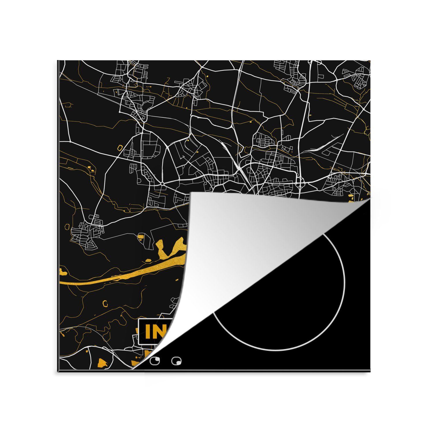 MuchoWow Herdblende-/Abdeckplatte Ingolstadt - Karte - Deutschland - Gold - Stadtplan, Vinyl, (1 tlg), 78x78 cm, Ceranfeldabdeckung, Arbeitsplatte für küche