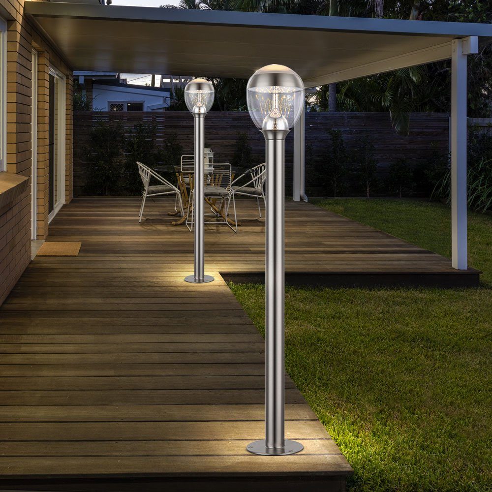 etc-shop LED verbaut, Warmweiß, Garten Außen-Stehlampe, Stehlampe Außenleuchte Sockelleuchte LED-Leuchtmittel fest Standleuchte Edelstahl