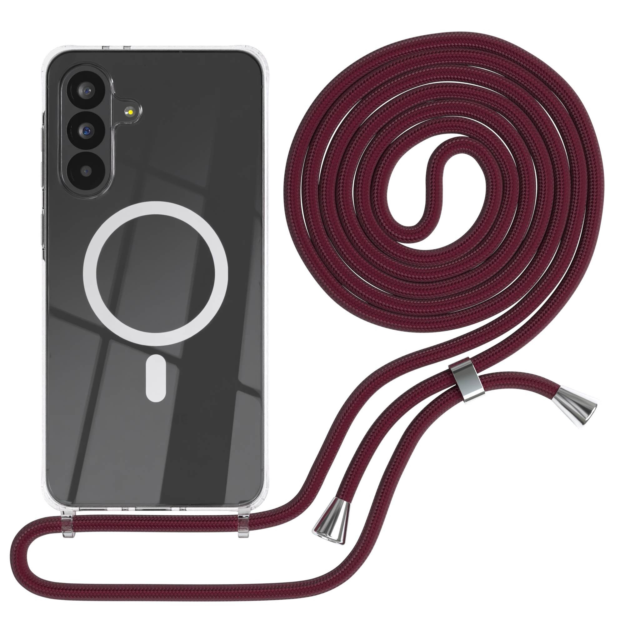 EAZY CASE Handykette mit Magsafe Hülle für Galaxy A56 6,7 Zoll, Hülle MagSafe Smartphonekette für Unterwegs Festivalhülle Bordeaux Rot