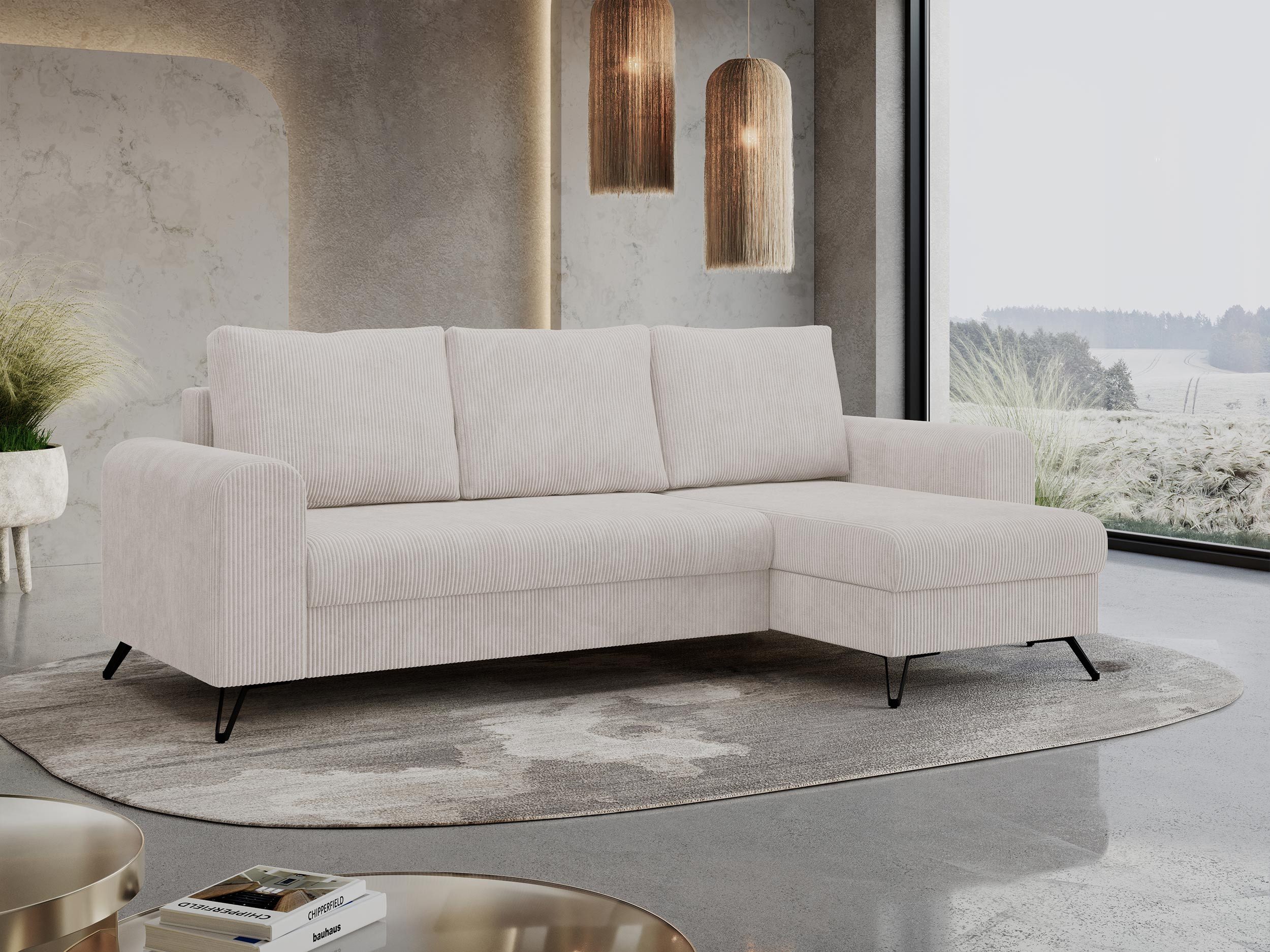 MKS MÖBEL Ecksofa HUGO, Set, Bonellfedern, Schwarze Metallbeine, T30-Schaum, Bettkasten, Modern Ecksofa, L-Form Couch - Bettsofa, mit Bettfunktion, lose Kissen