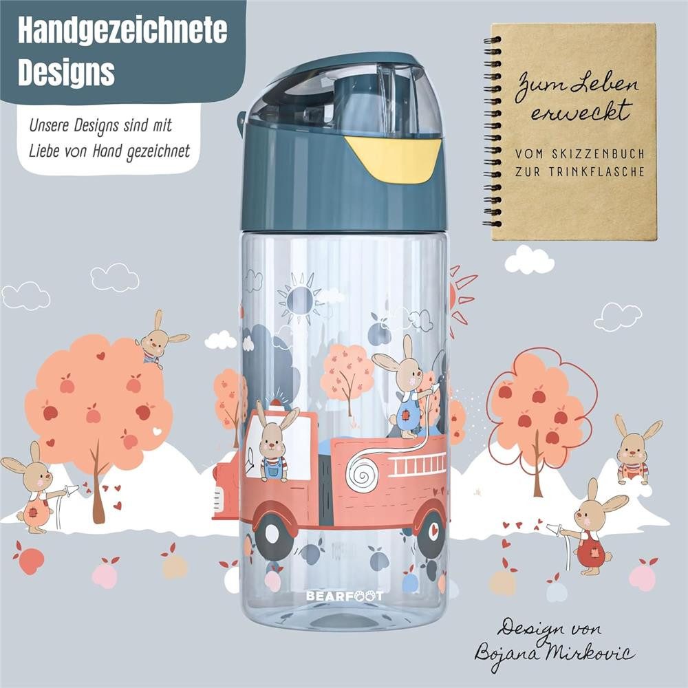 BEARFOOT Trinkflasche Kinder-Trinkflasche 450 ml, Auslaufsicher, BPA-frei, 1-Klick-System, 180°-Deckel, Tragegriff
