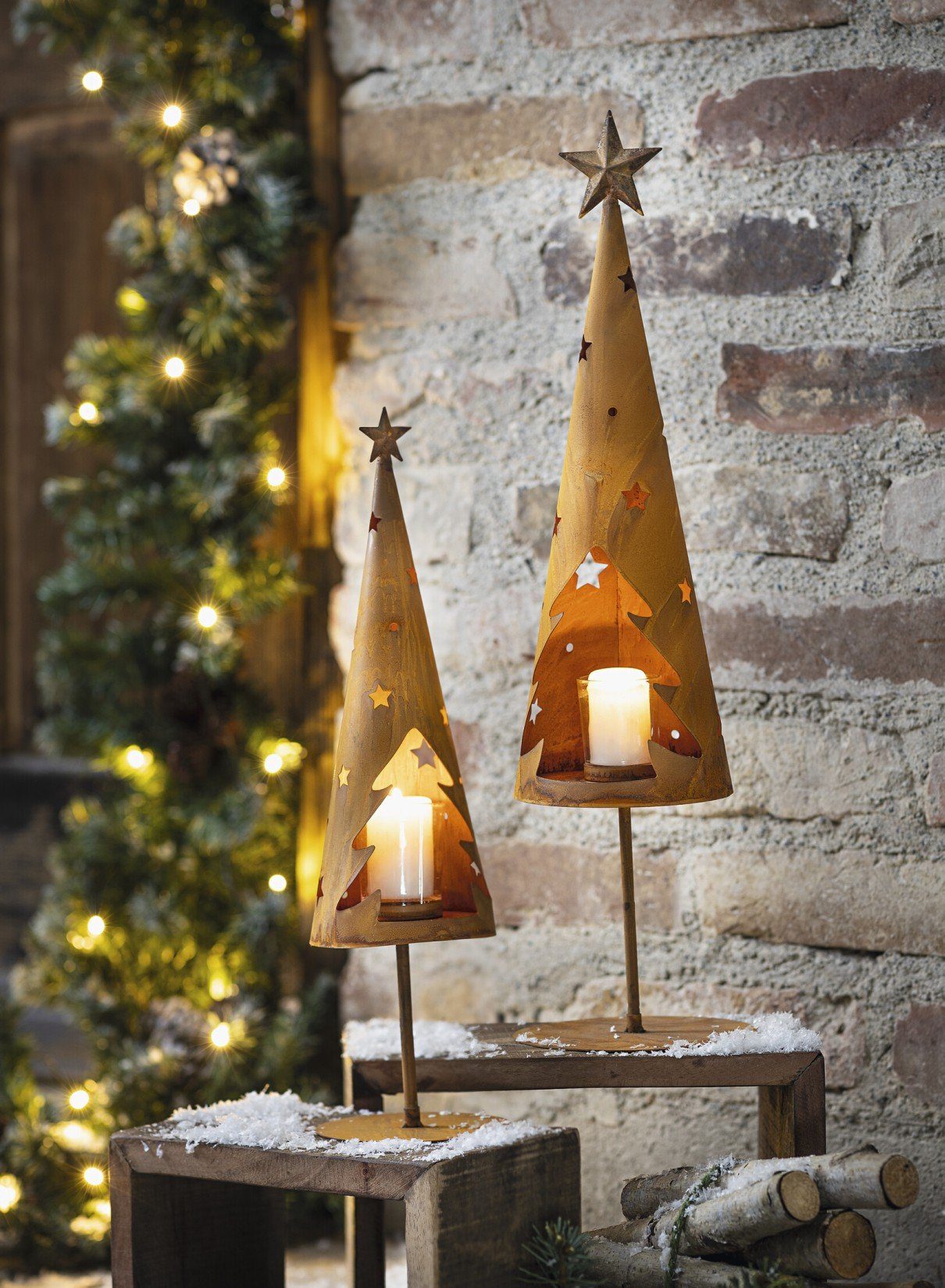 Dekoleidenschaft Bodenwindlicht "Tanne" aus Metall in Rost Optik inkl. Wind günstig online kaufen