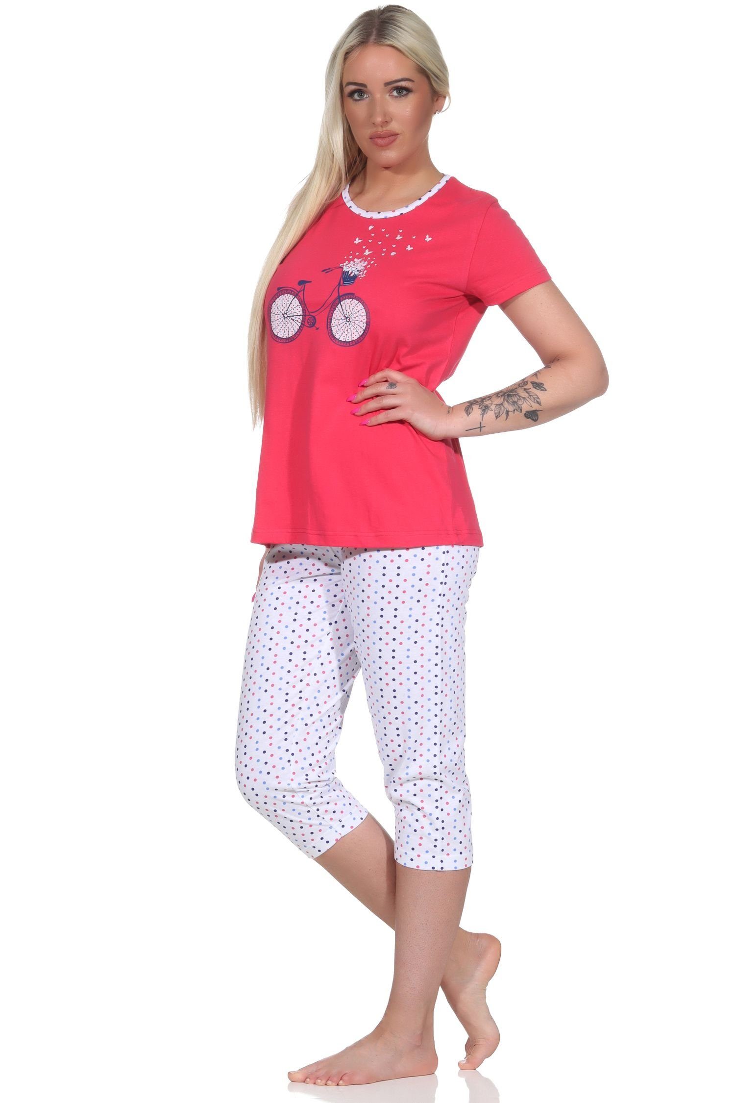 Capri Pyjama mit Punkten und Front-Print Schlafanzug Pyjama, rot Normann Damen