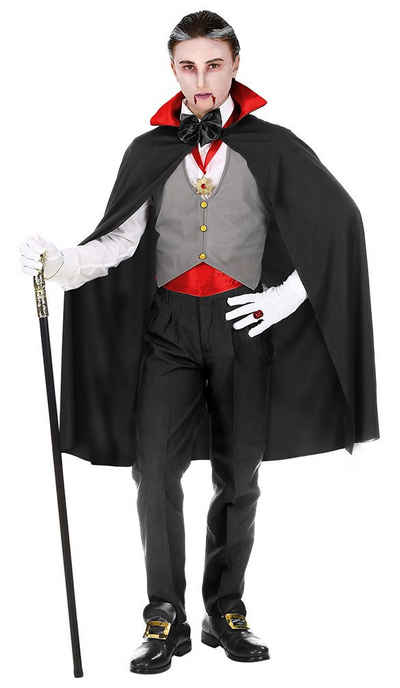 Karneval-Klamotten Vampir-Kostüm Kinder Junge schwarzer Umhang Weste und Zubehör, Halloween Kinderkostüm Dracula Umhang