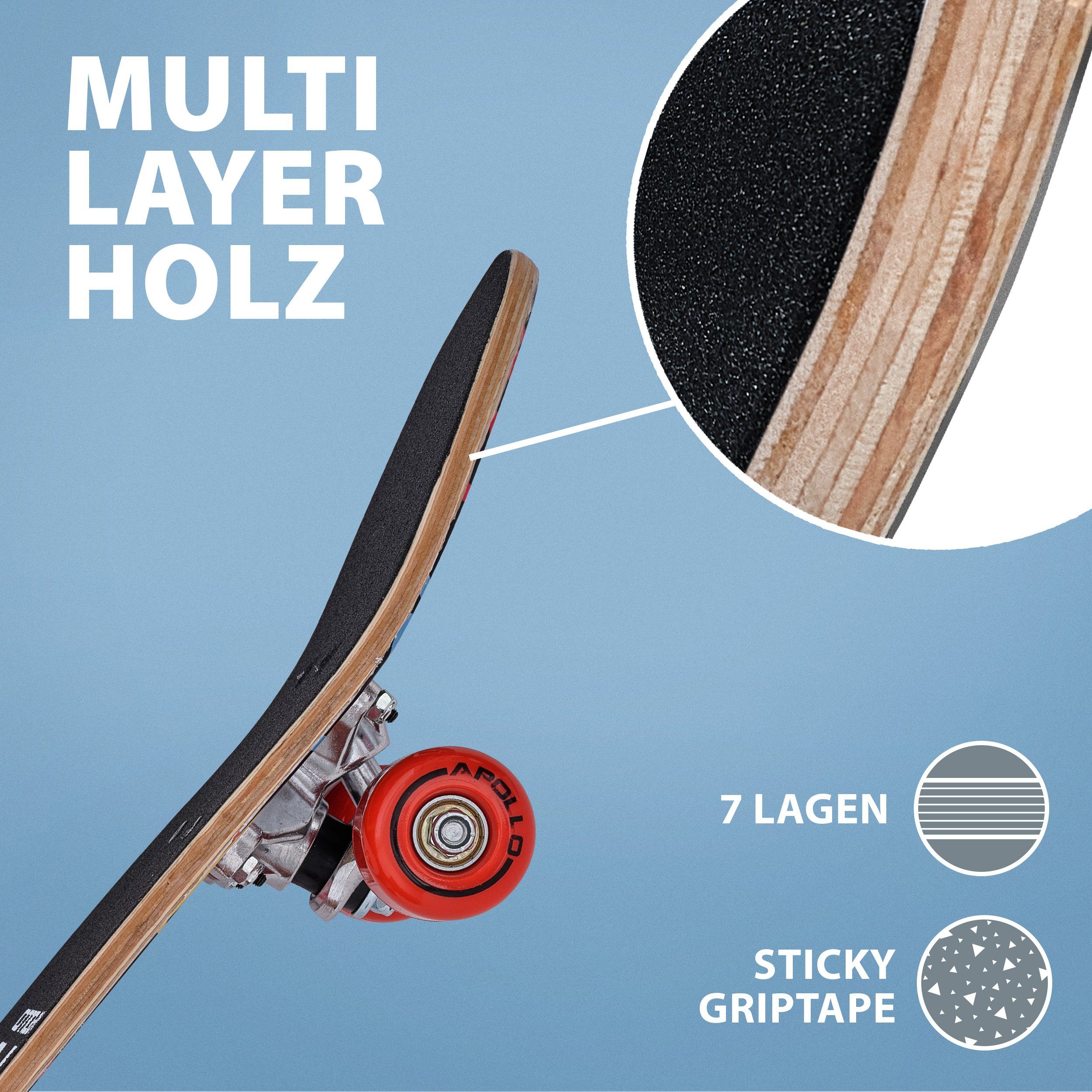 Apollo Skateboard Kinderskateboard 24" Kinder, Longboard, ABEC 3 und Aluminium Achsen