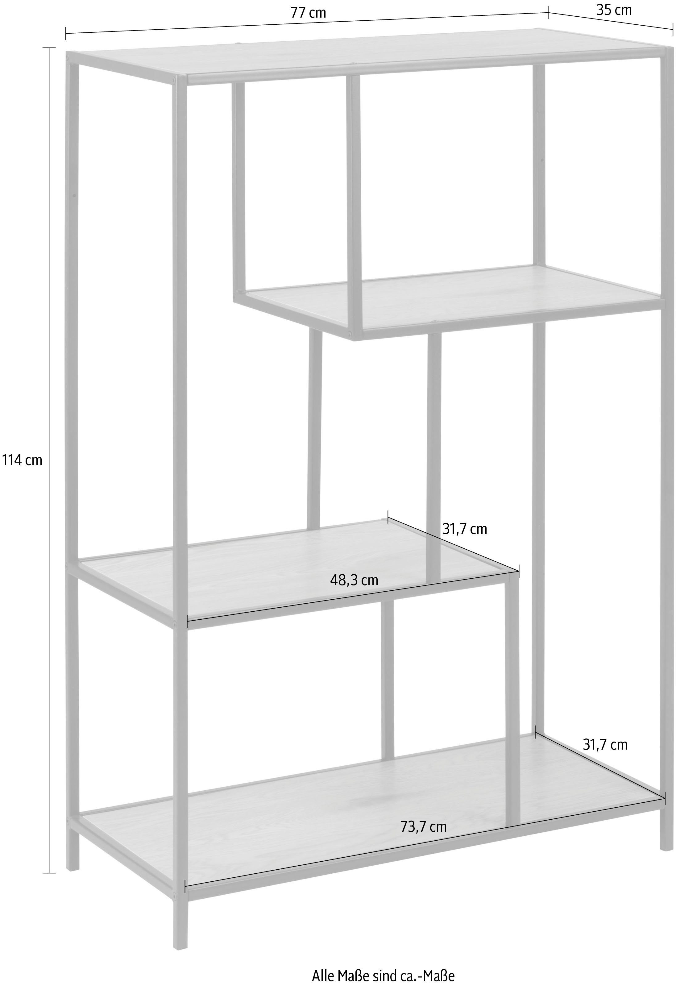 GROUP Bücherregal, und 3 Metallgestell, ACTONA Details, cm Einlegeböden 114 asymmetrischen Höhe