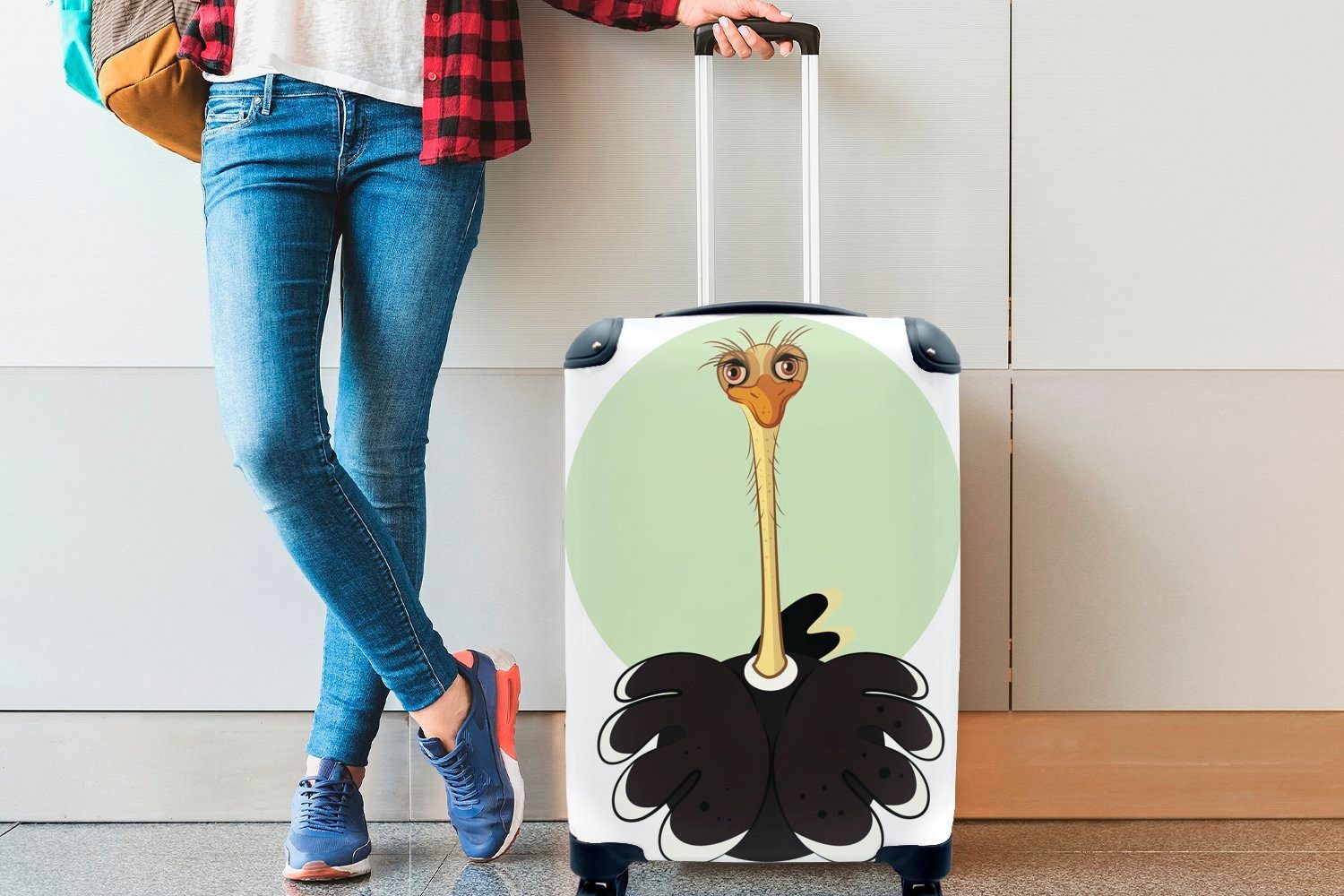 grünen 4 eines Ferien, Illustration Trolley, Rollen, Straußes rollen, Reisekoffer einem Handgepäck MuchoWow vor Reisetasche für mit Handgepäckkoffer Hintergrund,