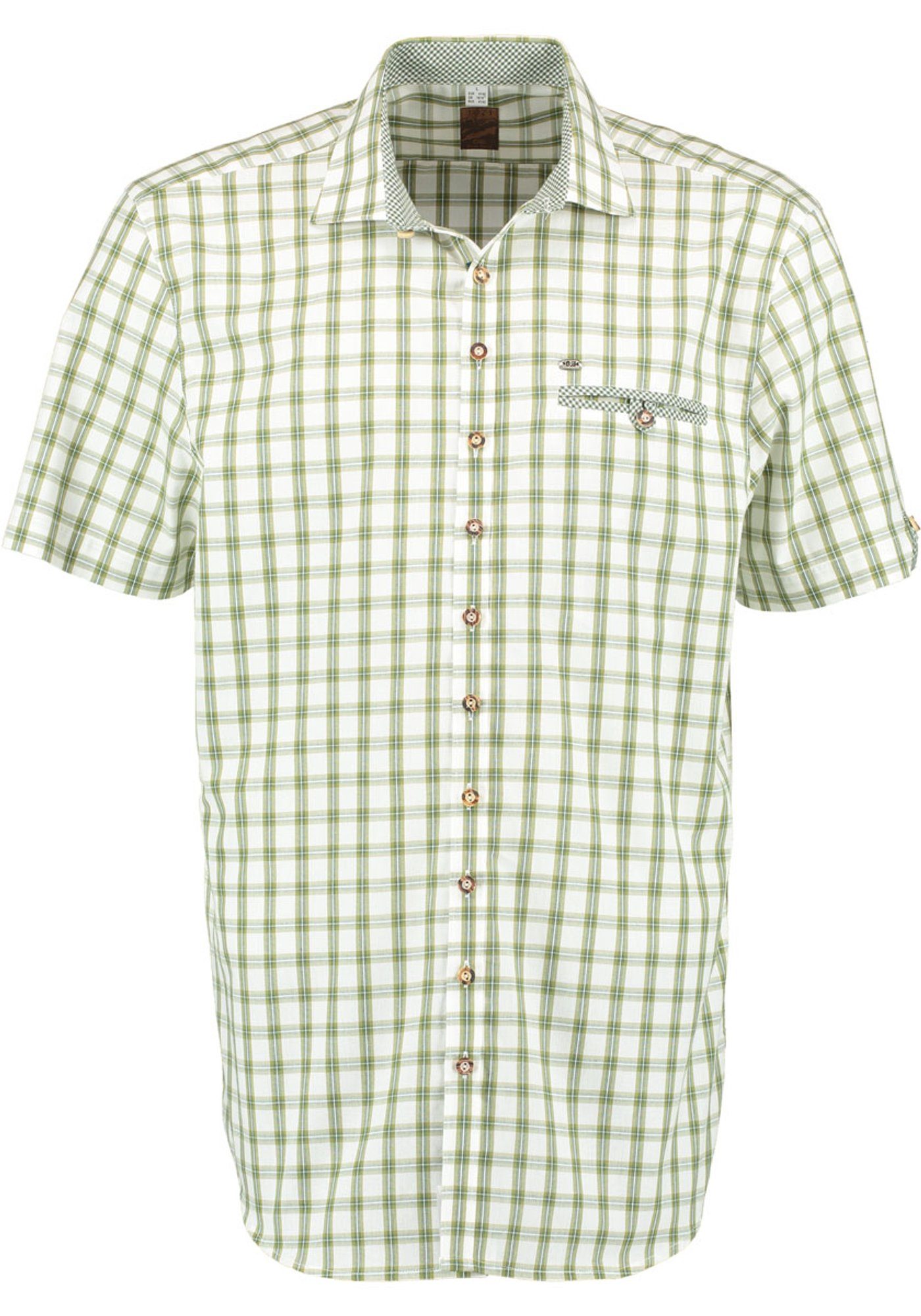 OS-Trachten Trachtenhemd Itunon mit khaki/schlamm Kurzarmhemd aufgesetzter Brusttasche Herren