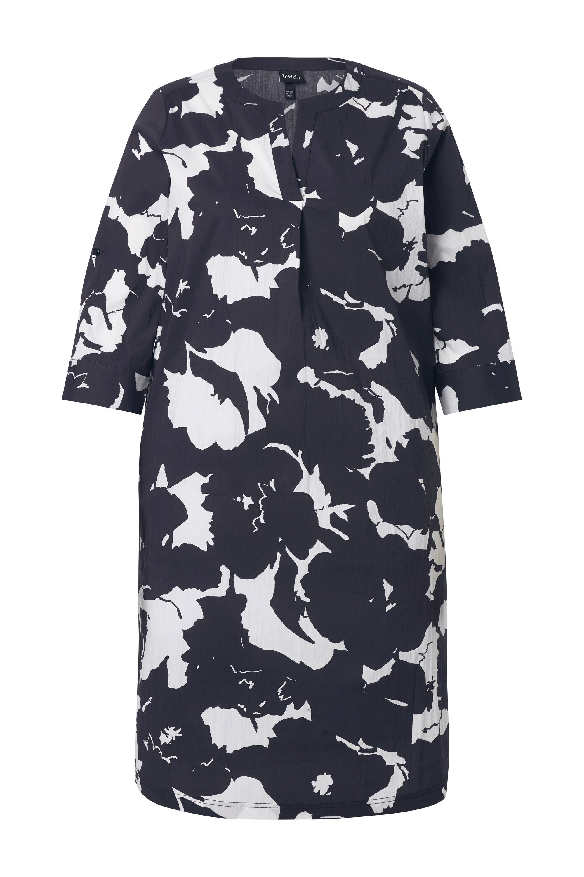 Ulla Popken Minikleid Tunika-Kleid Blüten Tunika-Ausschnitt 3/4-Arm