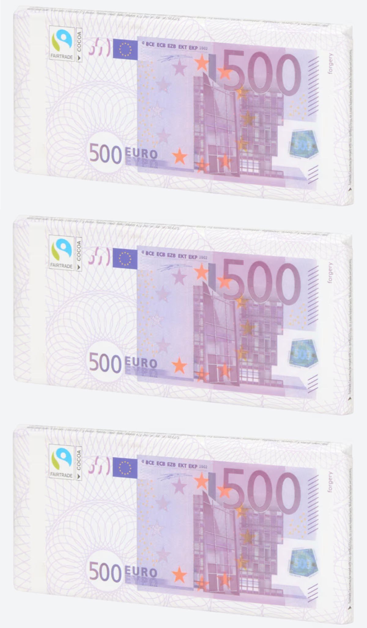 Spectrum Schokolade 3 x 500 Euroschein Tafel 100 g Milchschokolade, 1 x