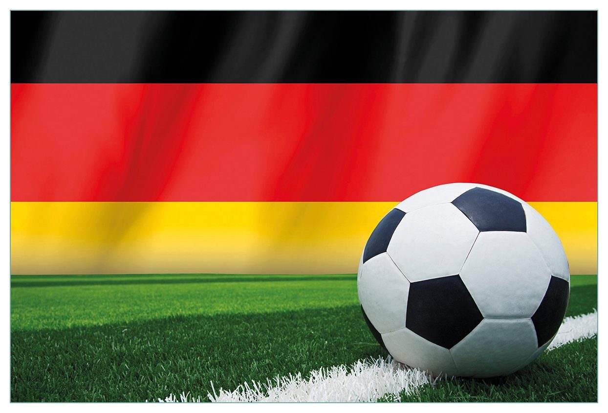 Deutschlandflagge, (1-tlg) Wallario Küchenrückwand Fußball einer vor