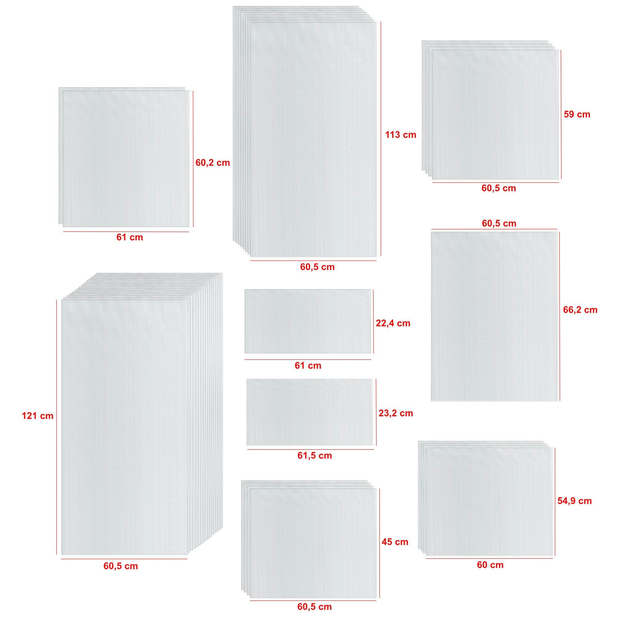 Zelsius Hohlkammerplatte Hohlkammerstegplatten Set 42-teilig, 6 mm Ersatz Gewächshausplatten, 6.00 mm