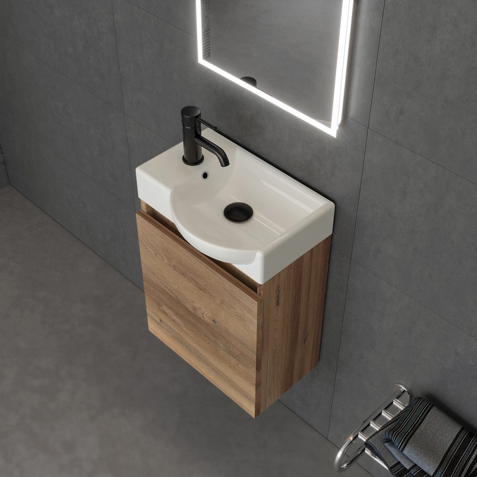 Alpenberger Waschbecken Waschtisch Klein Gäste WC mit Spiegel Waschbecken mit Unterschrank (Badmöbel 3-tlg. Komplett Vormontiert, Waschtisch mit Badspiegel), Ke – Bild 3 von 5