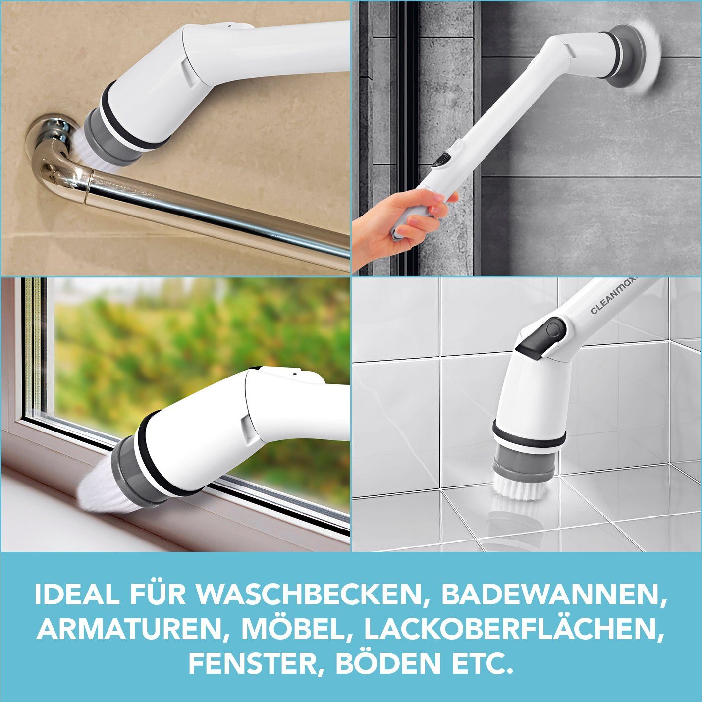 CLEANmaxx Akku-Oberflächenbürste In- & 7-tlg., Reinigungsbürsten Set Outdoor 7 Aufsätzen, reinigen Effektives
