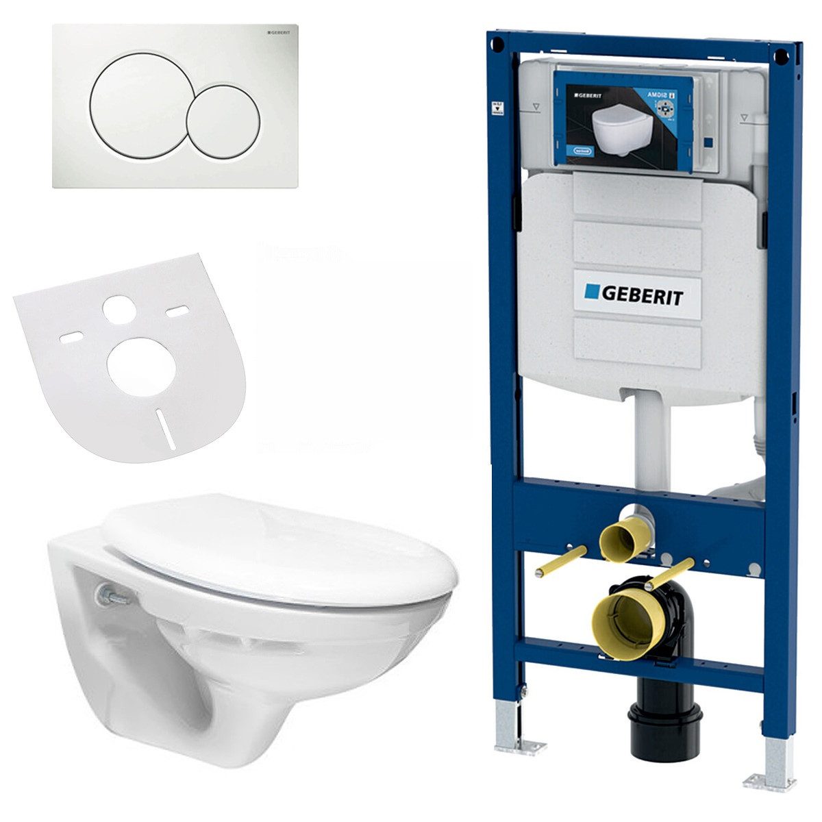 Belvit Tiefspül-WC UP100-HW6001-SET, Belvit Hänge WC Set Weiß spülrandlos mit Softclose Sitz, Geberit