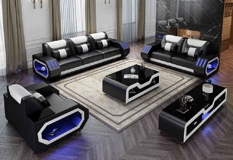 JVmoebel Sofa Ledersofa Couch Sofa Garnitur 3+1+1 Beleuchtete Designer Couchen Neu, Made in Europe