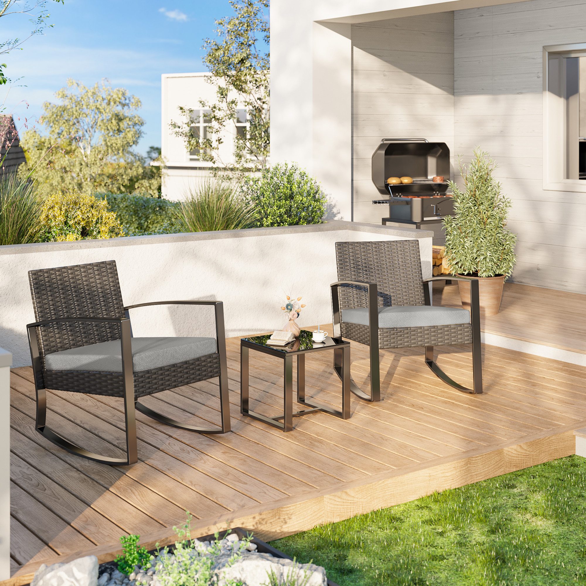 Bealife Garten-Essgruppe Balkonset Gartenlounge-Set, (3-tlg), 1 Tisch und 2 Stühle, (Mit Schaukel-Funktion)