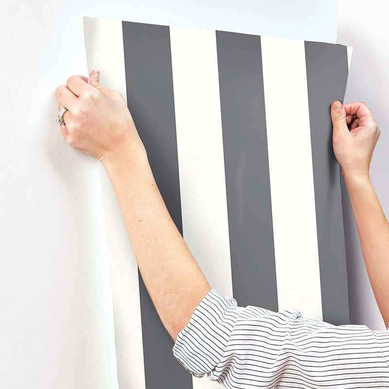 RoomMates Wandsticker PEEL & STICK Wallpaper - Streifen Schwarz/Weiß