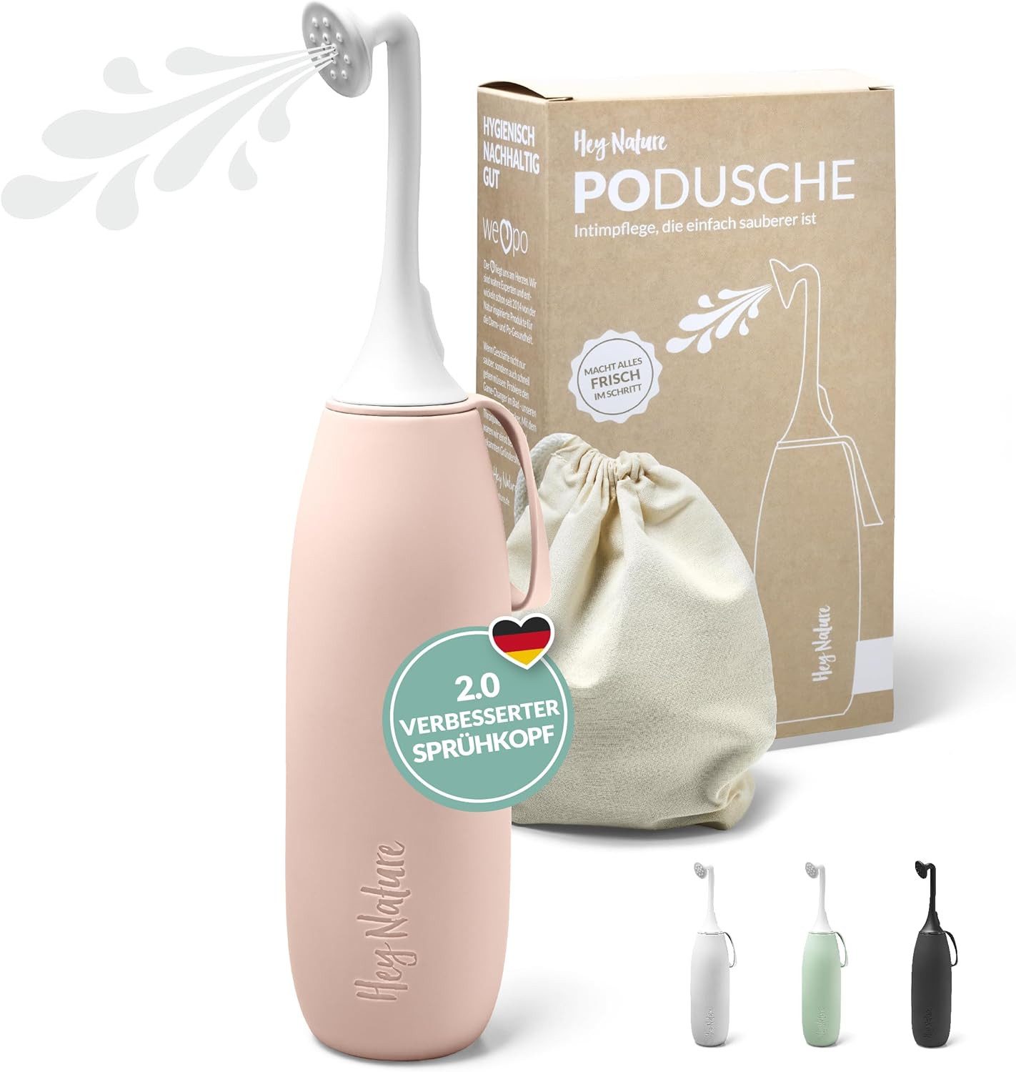 Hey Nature Intimpflege Po Dusche, mobiles Bidet für eine sanfte, hygienische Reinigung für Hilfe im Wochenbett, bei Hämorrhoiden & als Alternative zu feuchtem Toilettenpapier, Wiederverwendbar und reisegeeignet
