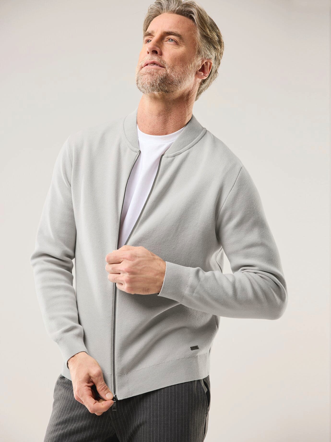 Walbusch Strickjacke Herren Milano Zip-Jacke Baumwolle, pflegeleicht, feine Rippstruktur, Stehkragen
