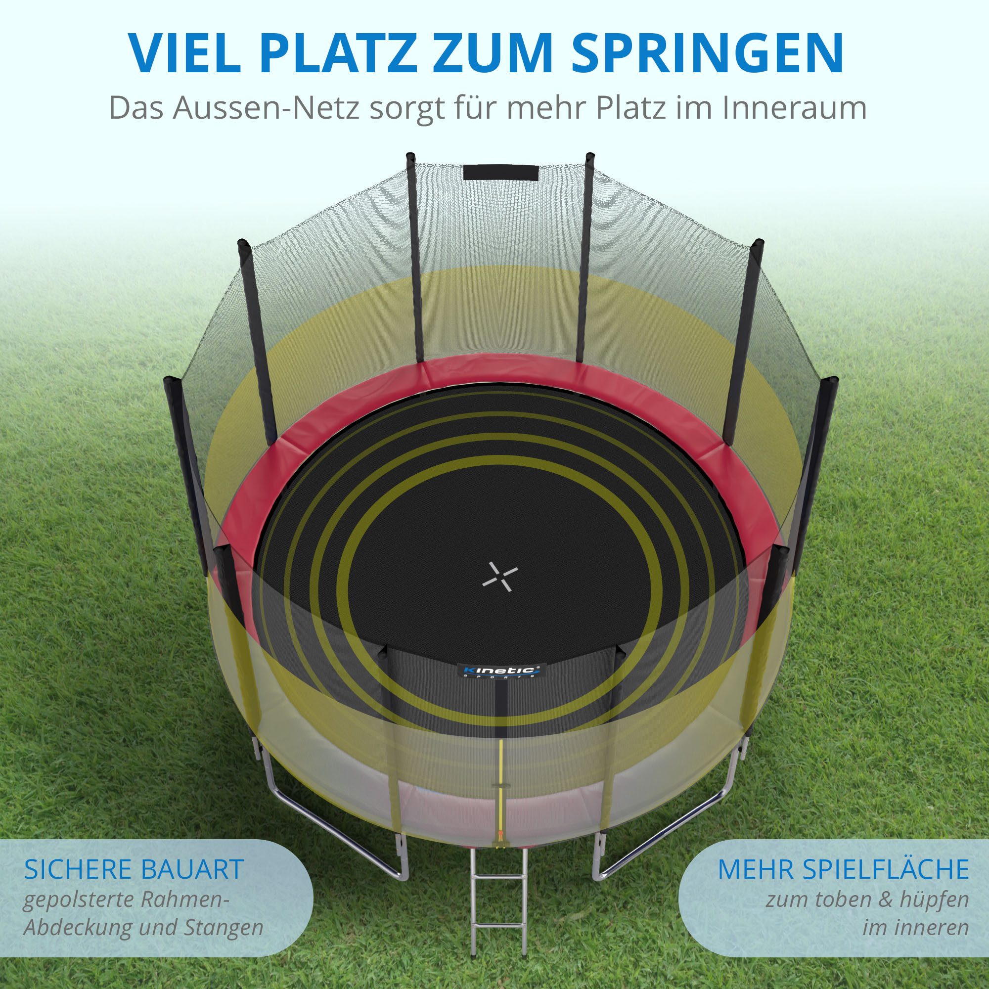 Kinetic Sports Gartentrampolin SALTO, Ø 244 cm, Kindertrampolin Set mit Sicherheitsnetz, USA Sprungtuch, Leiter – Bild 4 von 5