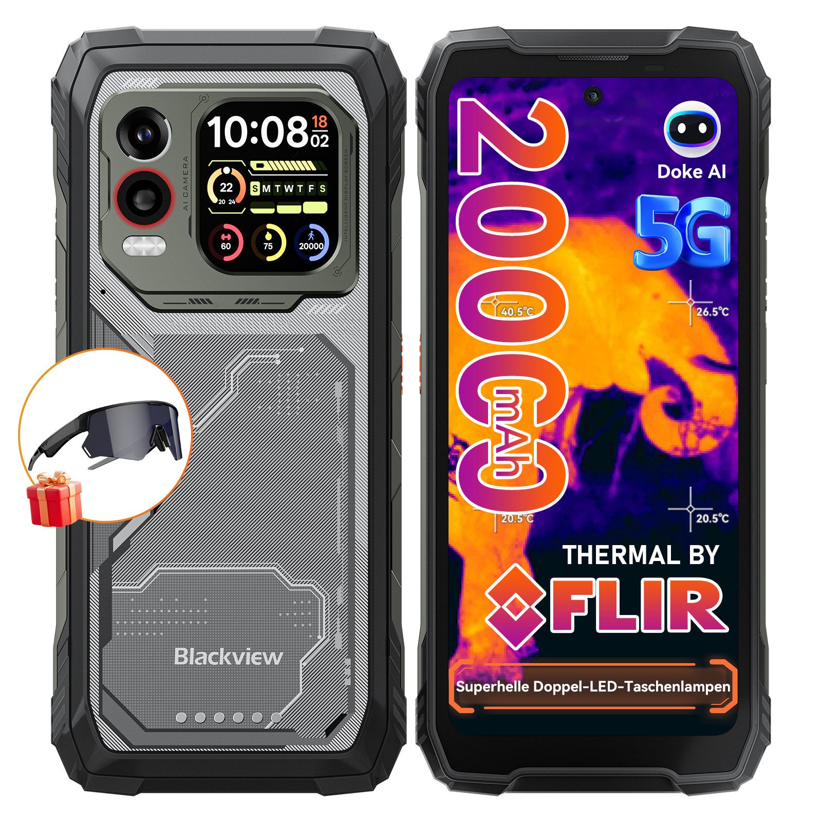 blackview Blackview XPLORE 1 Pro mit FLIR für Ingenieure Outdoor Smartphone (6,78 Zoll, 512 GB Speicherplatz, 64 MP Kamera, Dual-Screen, 64MP, 57° Breiter Sichtwinkel, 170-Lumen, IP69K)