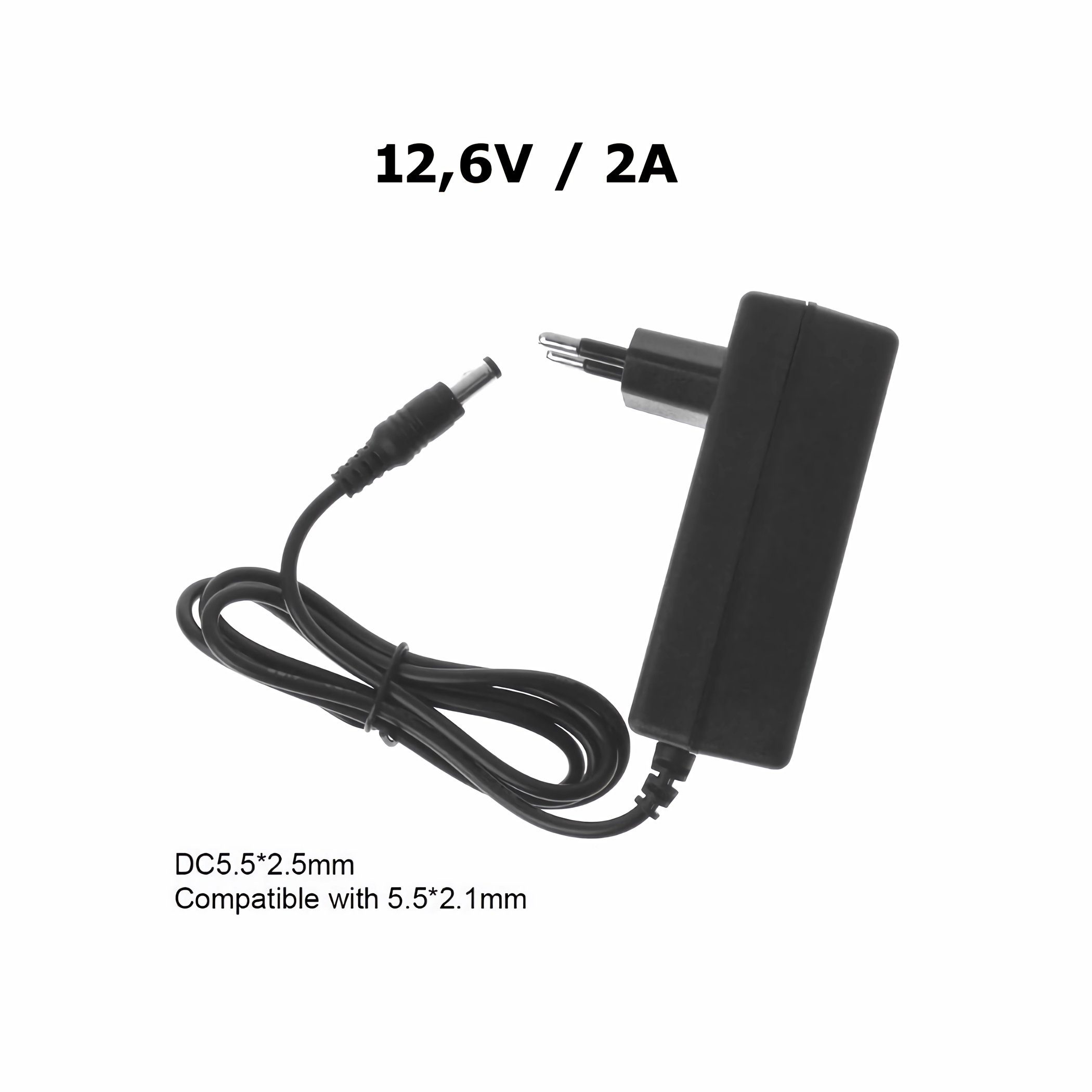 Bolwins B99C DC 12.6V 2A 5.5x2.5mm Netzadapter Li-Ion Batterie Akku Ladegerät Batterie-Ladegerät (2000 mA, Lithium-Batterie-Ladegerät, 1-tlg., für 12,6V Li-Ion  – Bild 2 von 5