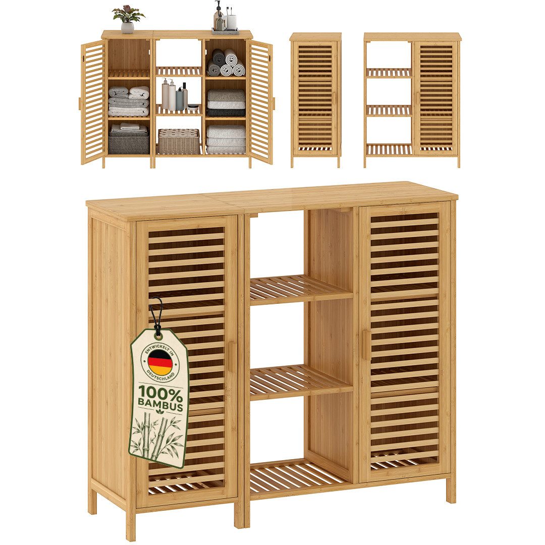 Bellamio Hochschrank Newa aus Bambus, Badezimmerschrank mit Ablage, lackiert (9 Fächer) Badezimmerschrank 100×33×87cm, verfügbar in verschiedenen Ausführungen