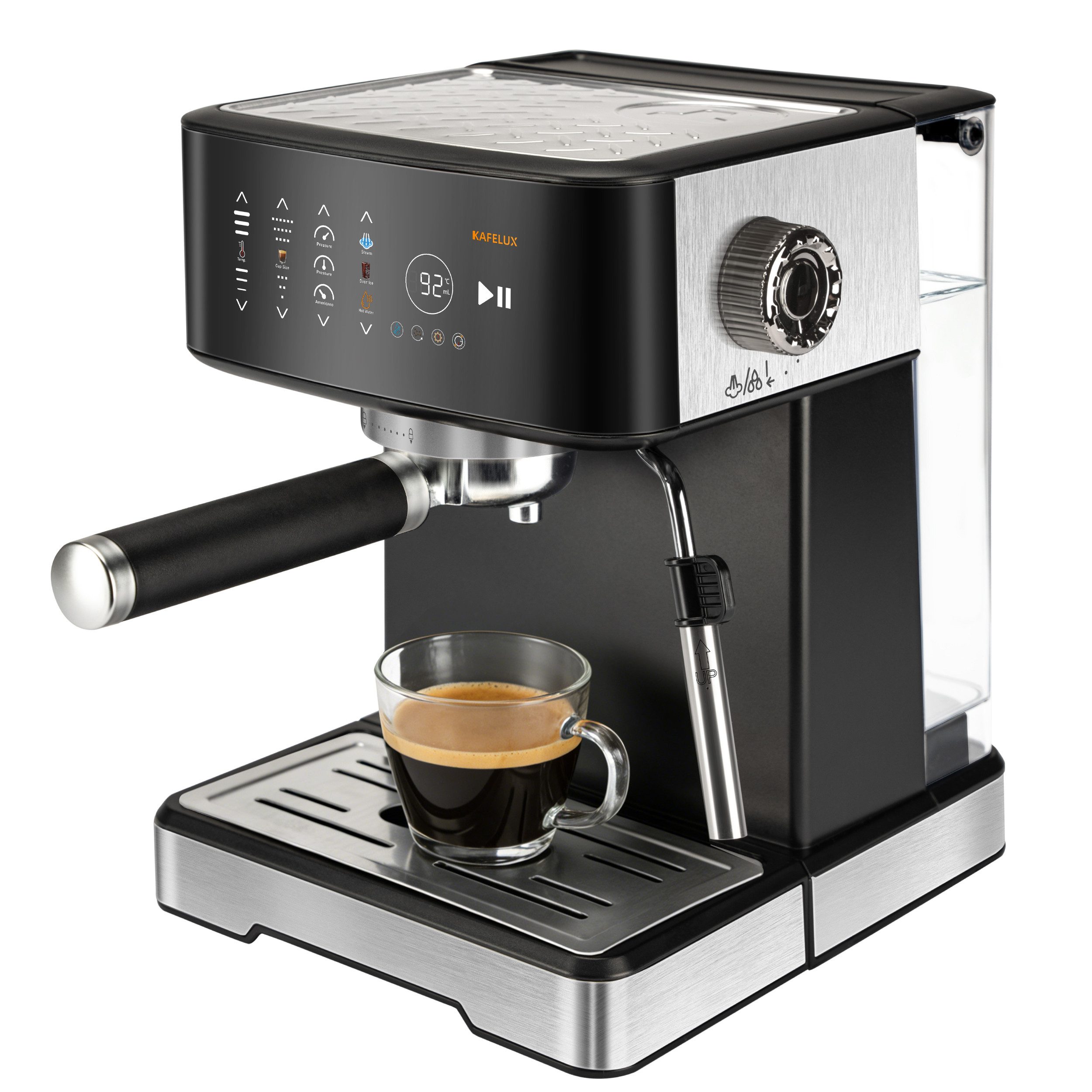 WHEELYOU Espressomaschine TC51P 20 bar 1400 W Siebträgermaschine mit Milchaufschäumer, Touchscreen, Filtersieb, Kapseladapter, 1,7L Wassertank, Espresso, Cappuccino & Latte für Kaffee zu Hause