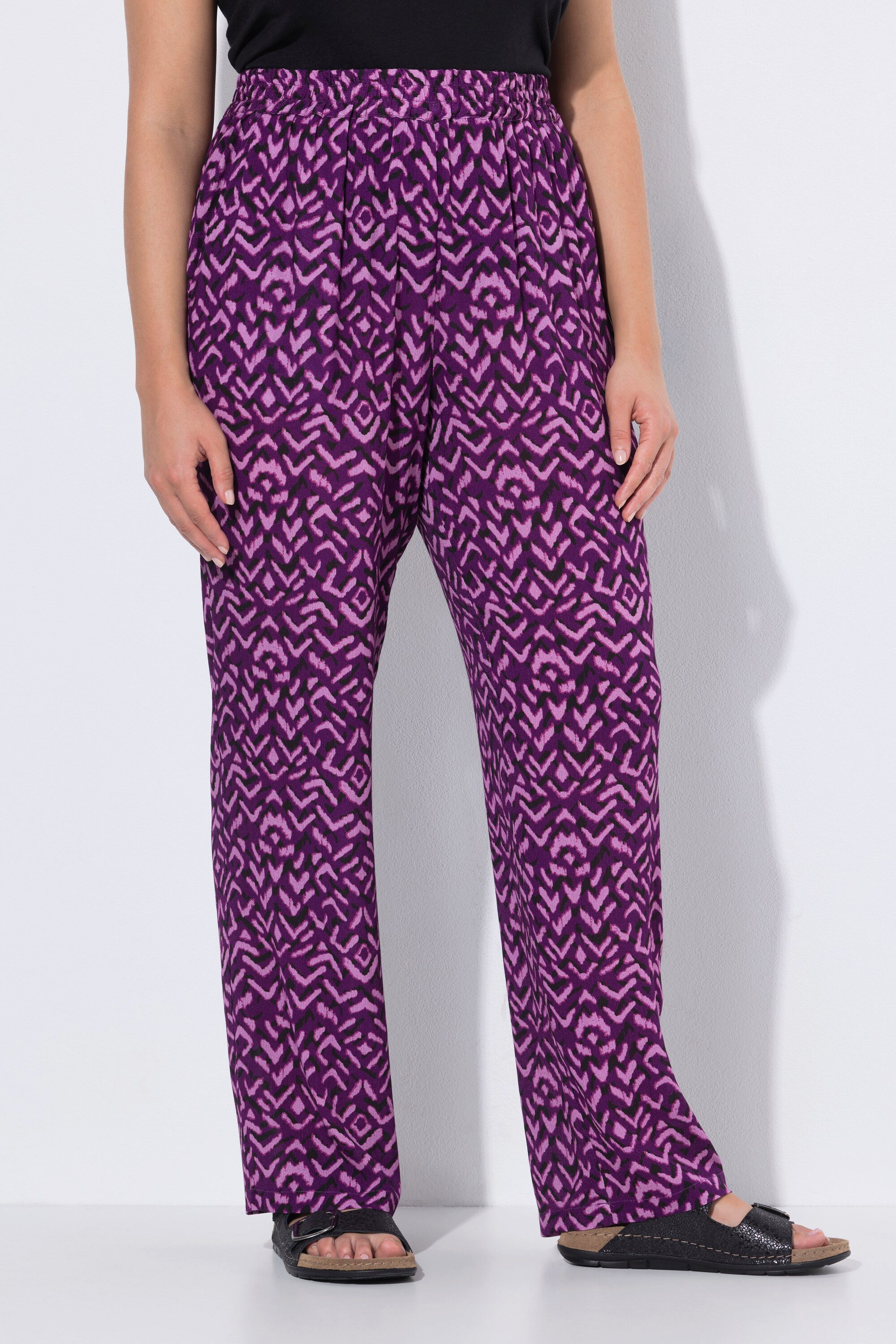Ulla Popken Schlupfhose Hose Rose grafischer Print weites Bein Elastikbund