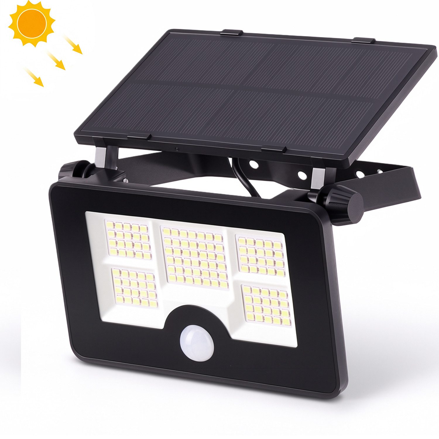 oyajia Außen-Wandleuchte LED Solarlampe für Außen, LED Solar Strahler mit Bewegungsmelder 2200, LED fest integriert, Kaltweiß, 122 LEDs Drehbar Solarleuchte, IP65 Wasserdicht Solar Garten Fluter