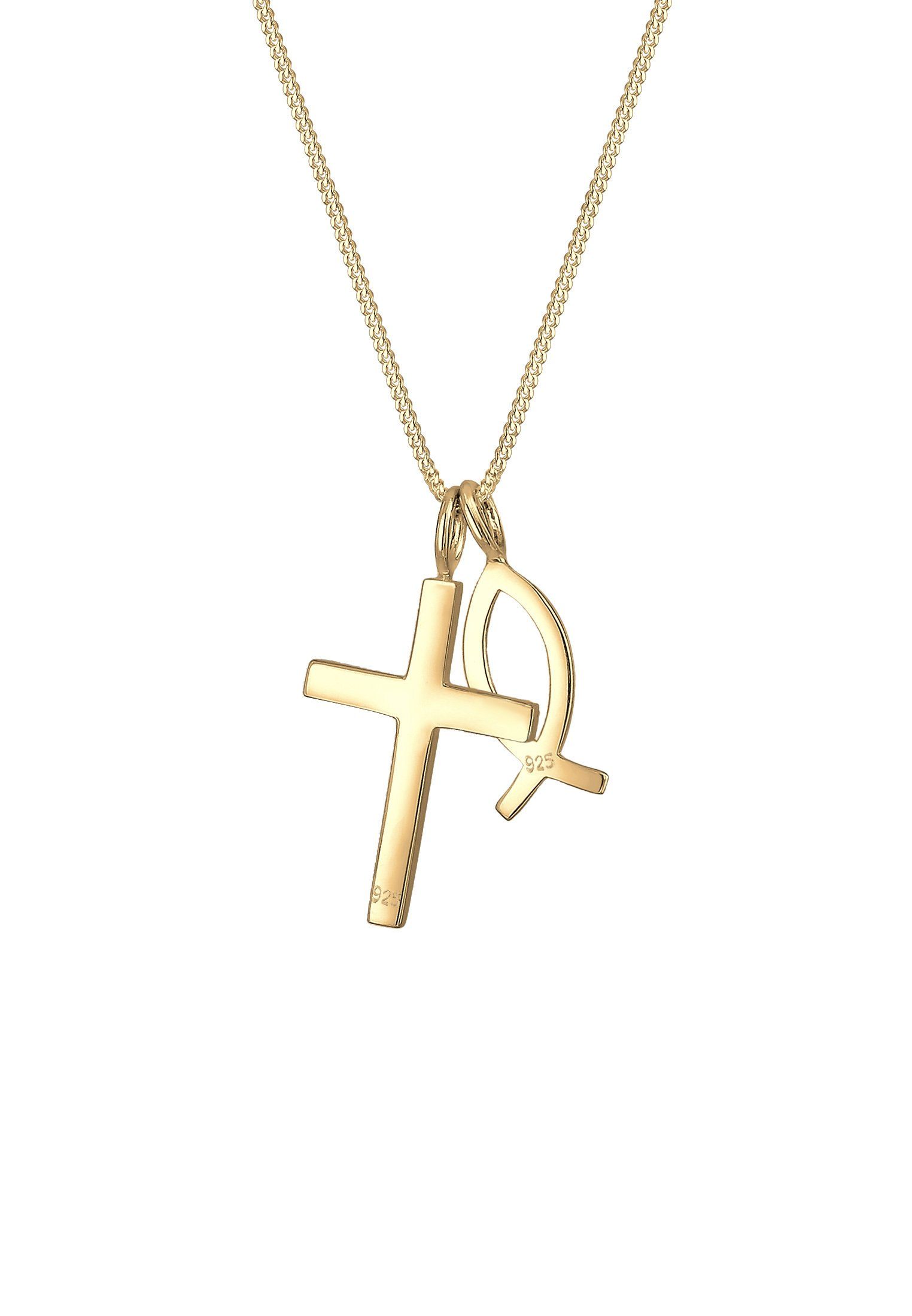 Elli Kette mit Anhänger 925 Fisch Kreuz Symbol Gold Silber Religion
