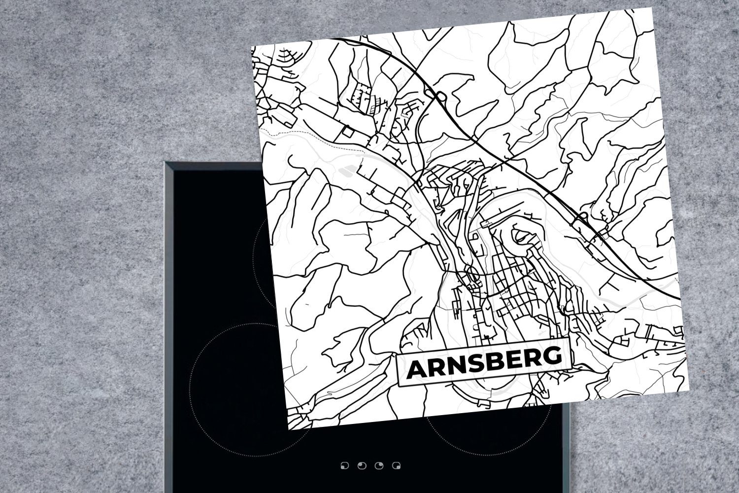 MuchoWow Herdblende-/Abdeckplatte 78x78 für cm, - Arnsberg Ceranfeldabdeckung, Vinyl, - (1 küche Arbeitsplatte tlg), Karte Stadtplan