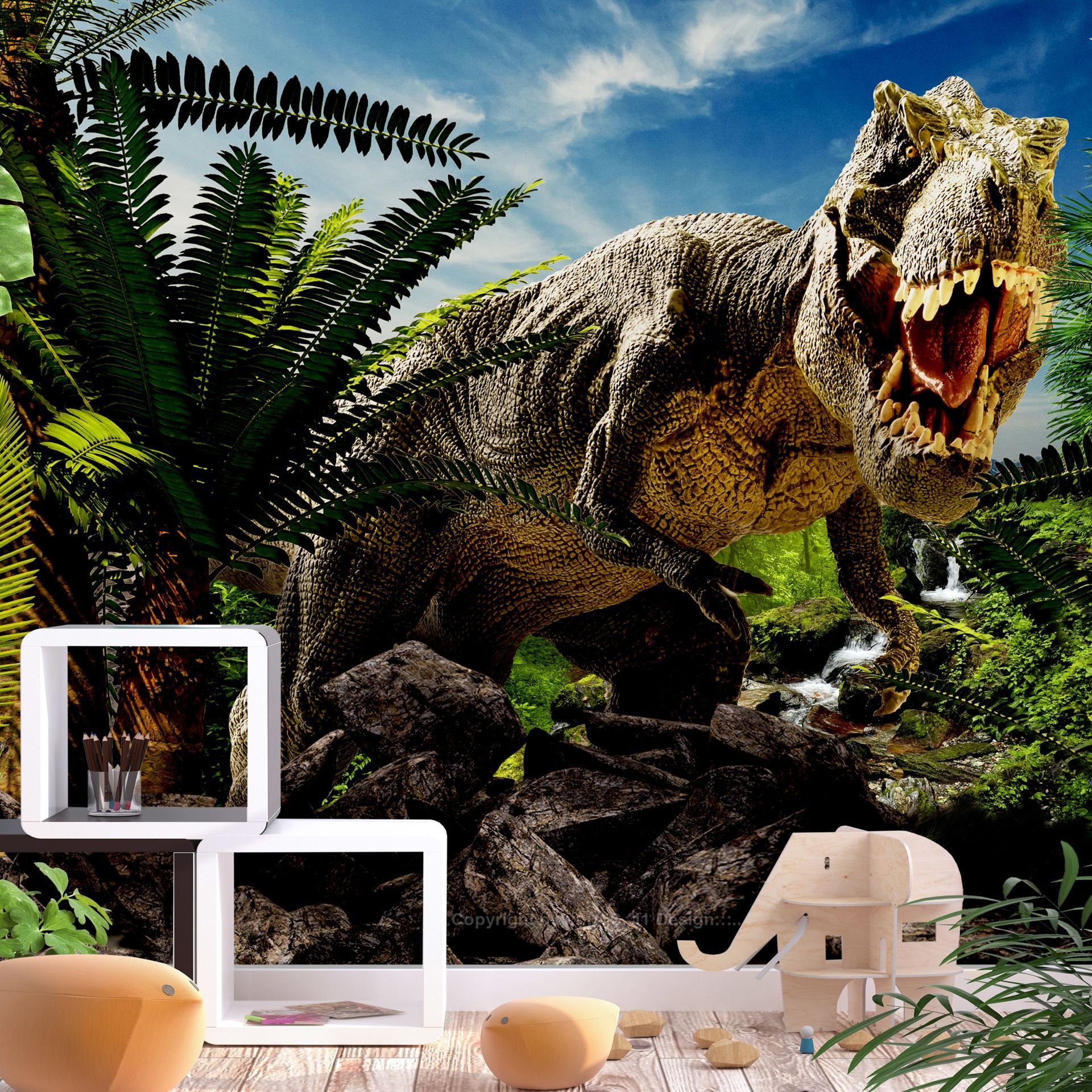 KUNSTLOFT Vliestapete Angry Tyrannosaur 1x0.7 m, halb-matt, lichtbeständige Design Tapete