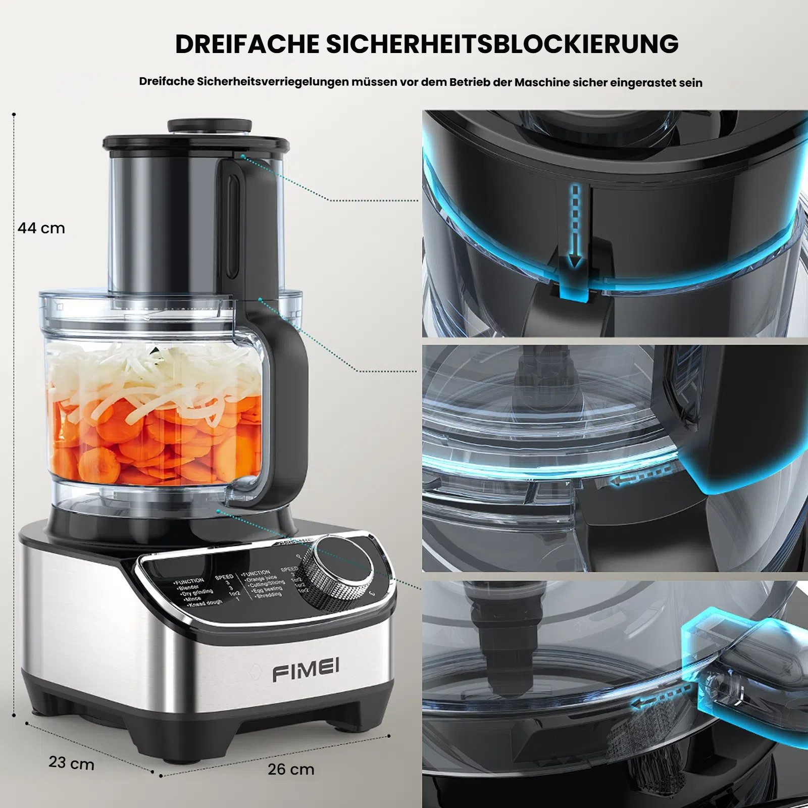 FIMEI Küchenmaschine HGM411, 1300 W, 3,5 l Schüssel, 1,5L Mixer, Mühle, Zitruspresse & weitere Zubehörteile