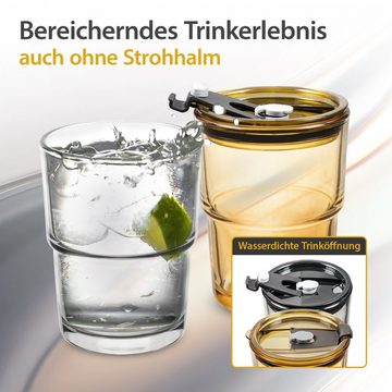 Impolio Becher Gläser Set mit Deckel & Strohhalm,Trinkbecher 2er Set 400 ml, Impolio, Glas