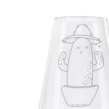 Mr. & Mrs. Panda Weißweinglas Kaktus Hut - Transparent - Geschenk, Reisetagebuch, Kakteen, Hochwert, Premium Glas, Liebevoll gestaltet