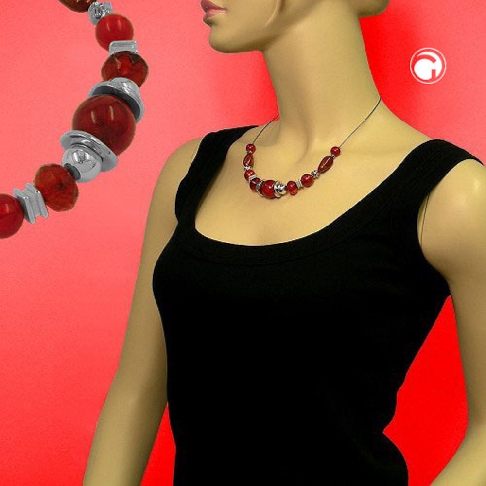 Collier für Modeschmuck Kunststoff-Perlen cm, rot-seidig-glänzend 45 Damen unbespielt mit Drahtkette