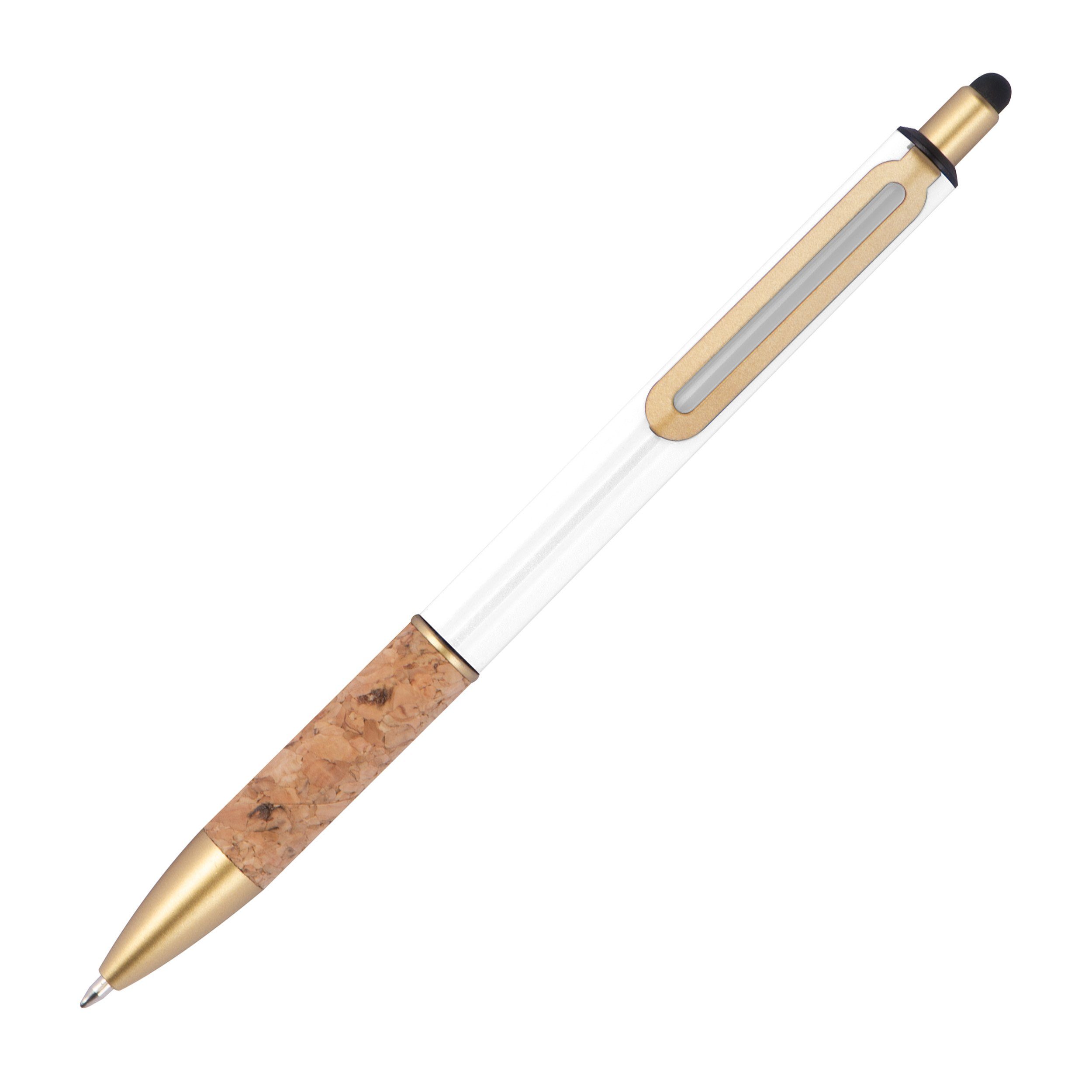 Thumbnail - Macma Kugelschreiber Touchpen Metall-Kugelschreiber mit Korkgriffzone / Farbe: weiß
