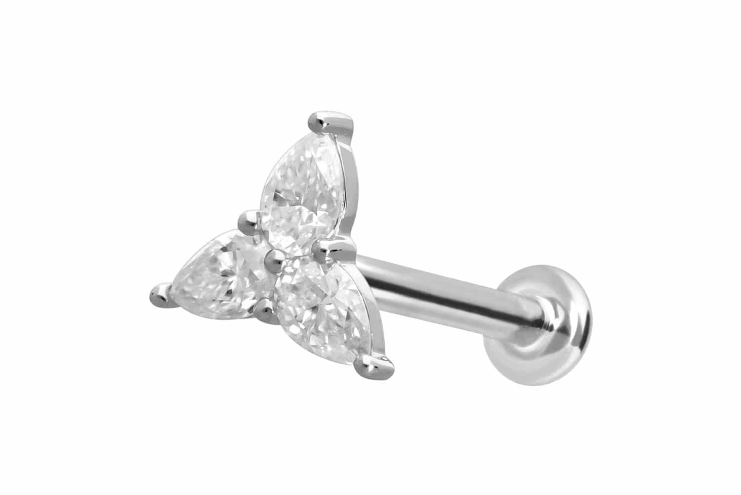 Piercing-Set 14 Karat Gold Labret mit Push Fit MOISSANIT-BLUME