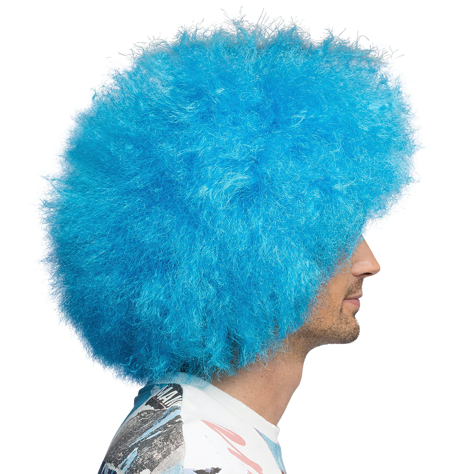 Boland Kostüm-Perücke Zuckerwatte UV Perücke neonblau, Auffällige Retro-Disco-Frisur in greller Leuchtfarbe