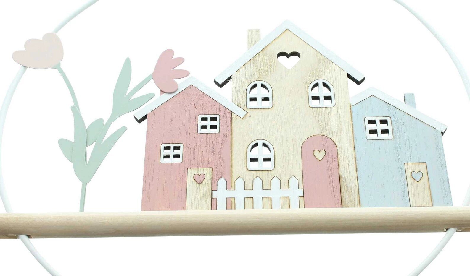 Home-trends24.de Dekohänger Haus Deko Ring Hänger Blume Wand Holz Metall Fenster Kranz Tür Metall