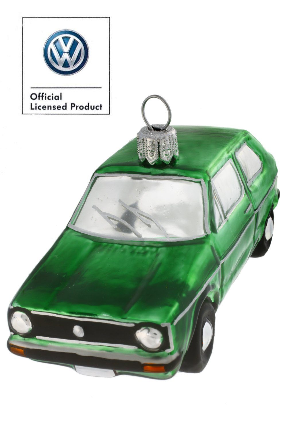 Hamburger Weihnachtskontor Christbaumschmuck VW-Golf (grün), Dekohänger - mundgeblasen - handdekoriert