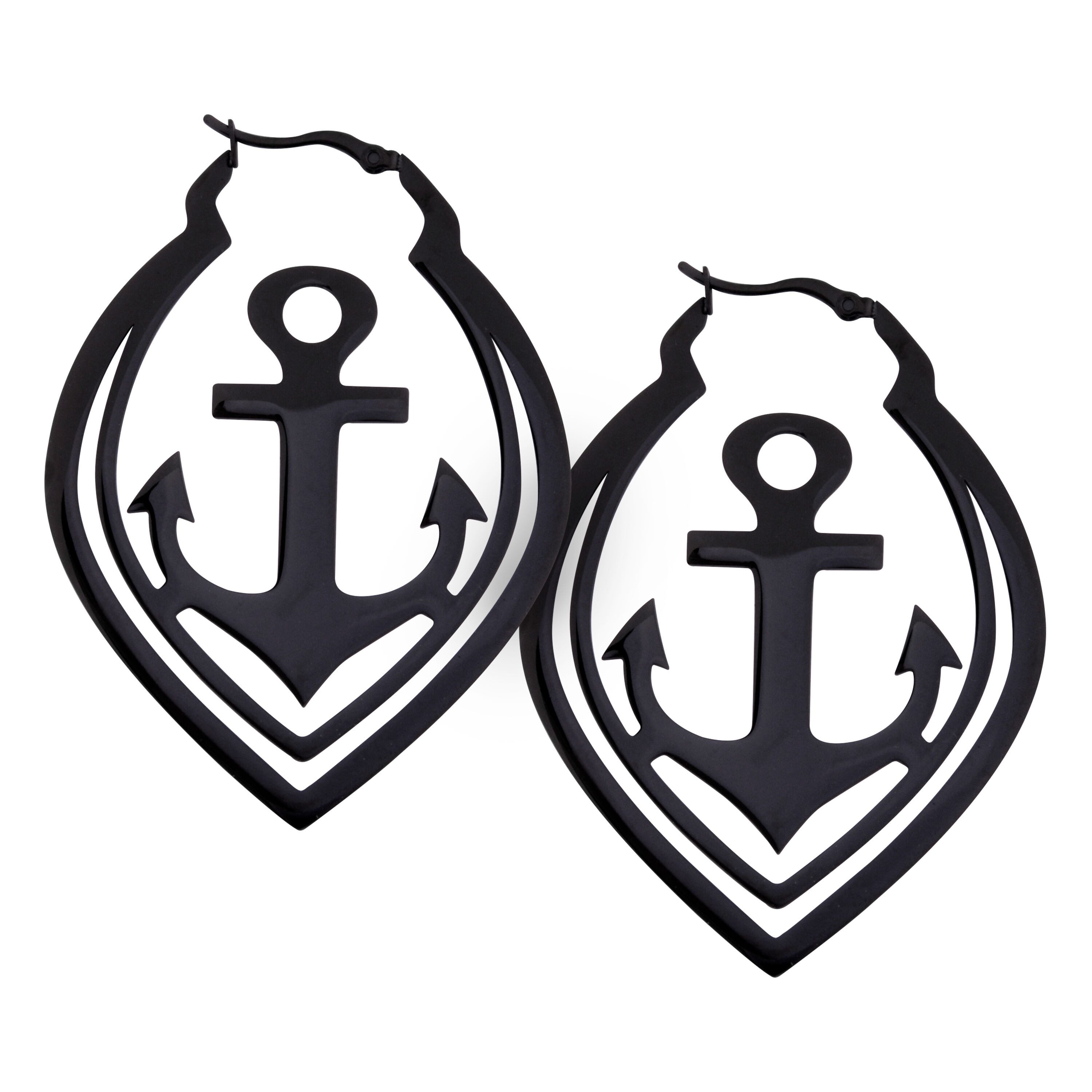 Paar Ohrhänger Anchor Hoops - Schwarz