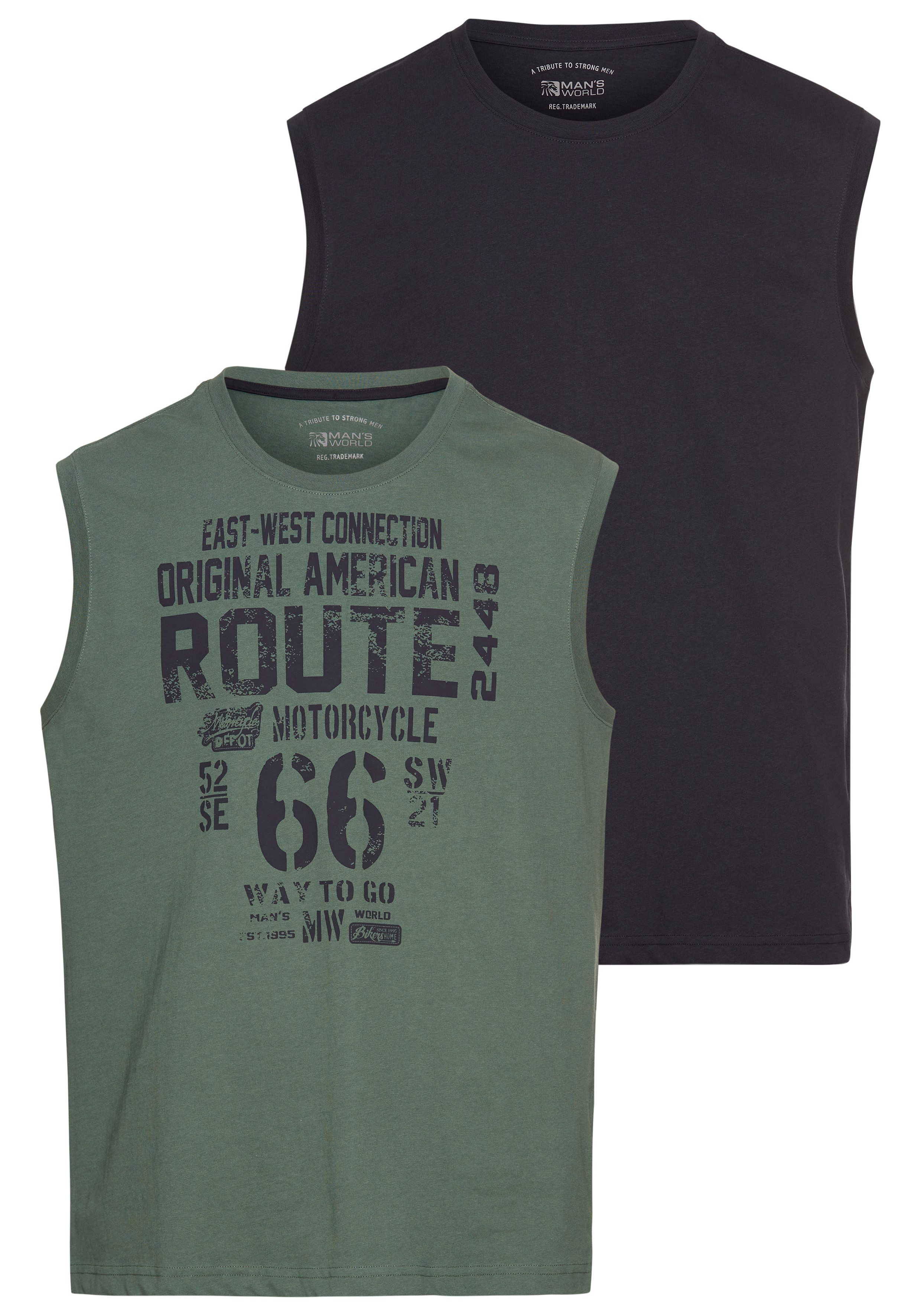 Man's World Muscleshirt (2er-Pack) ärmellos, bedruckt, Rundhalsausschnitt, aus 100% Baumwolle