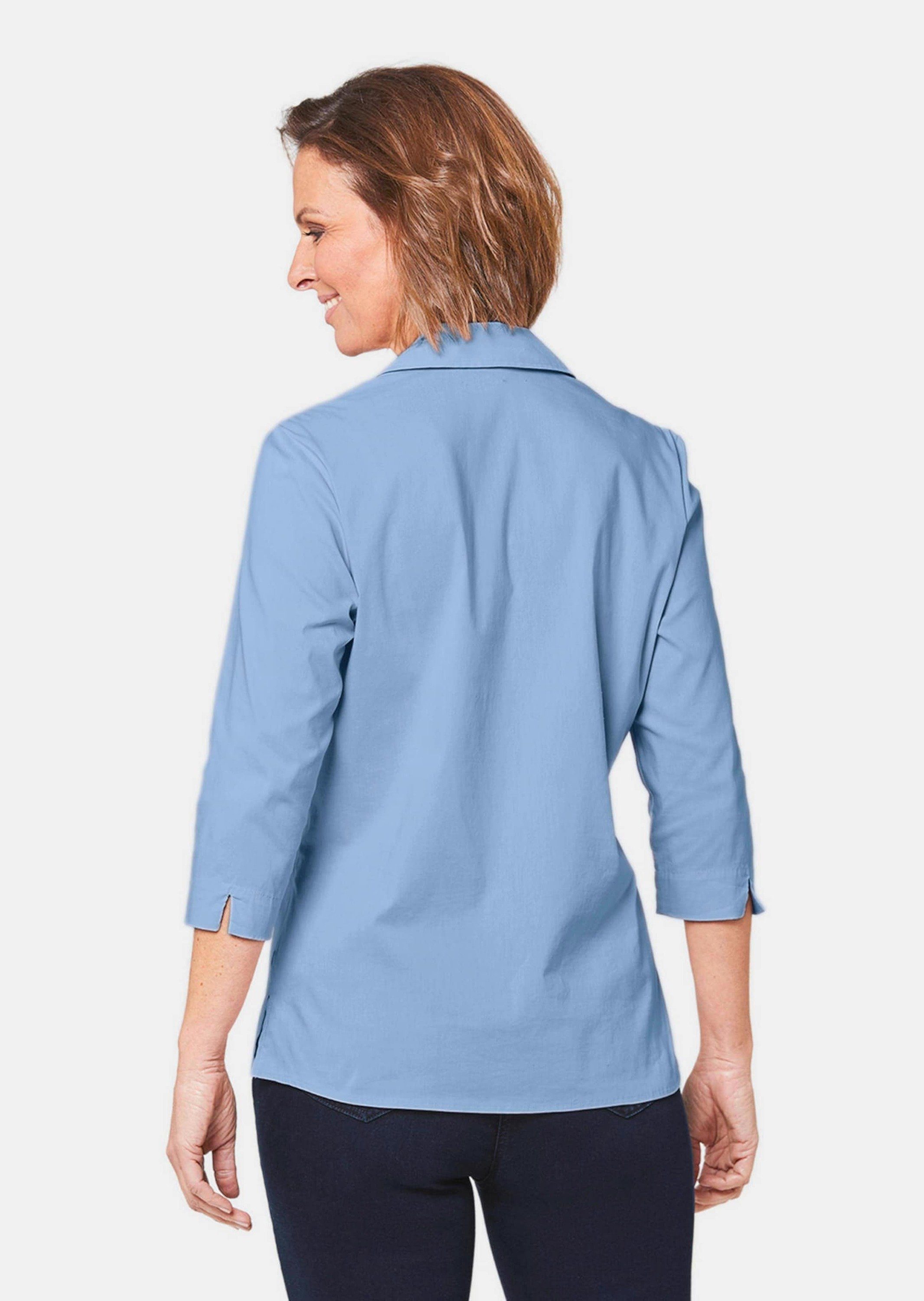 Bluse Hemdbluse GOLDNER Baumwolle mit Stretchbequeme Kurzgröße: bleu