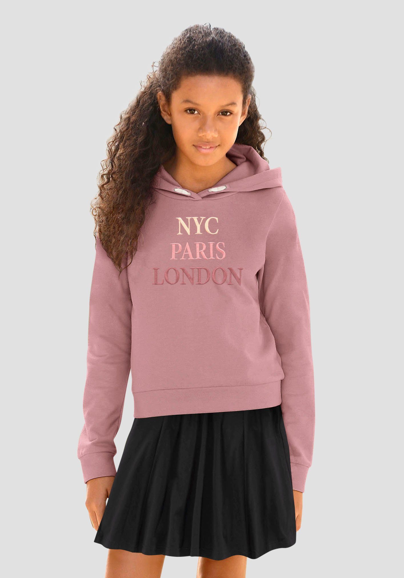 Beeilen Sie sich in den Laden! mit Paris London Kapuzensweatshirt NYC KIDSWORLD Stickerei