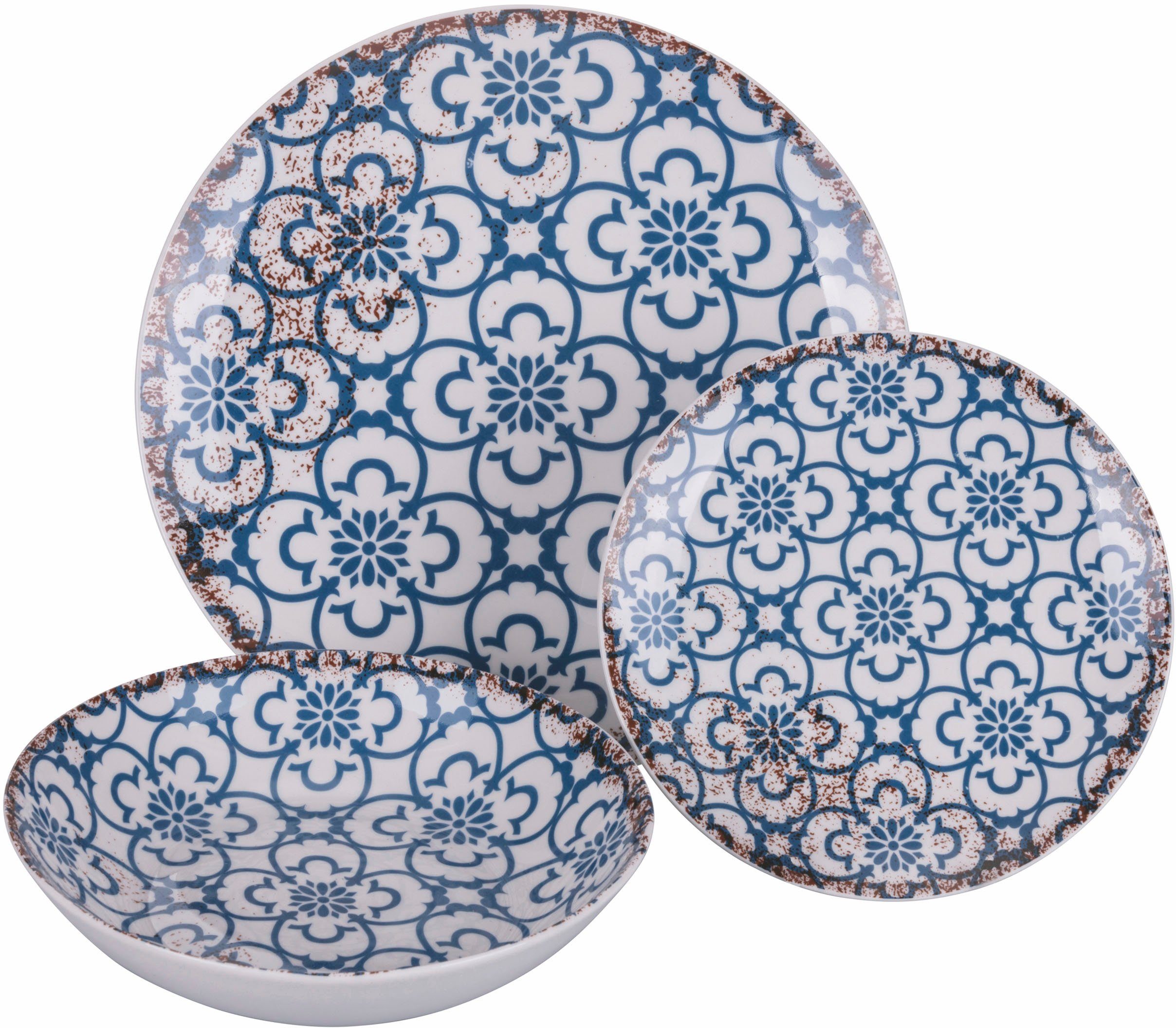 Blue Teile, Service, Geschirr-Set für d'Este (18-tlg), Personen Teller-Set Villa 6 Tafelservice, Porzellan, Personen, 18 6 Kasbah