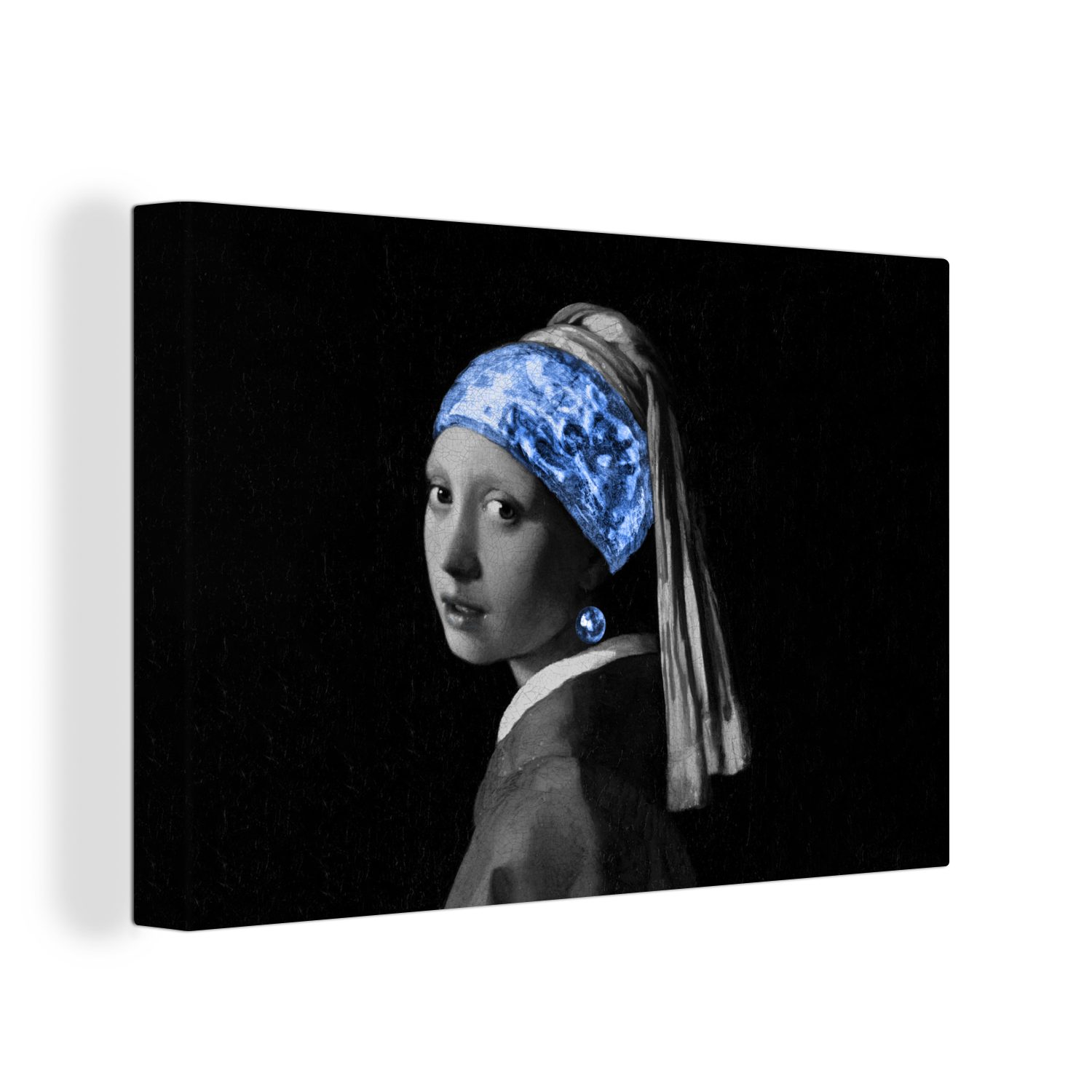 OneMillionCanvasses® Gemälde Mädchen mit einem Perlenohrring - Vermeer - Blau, (1 St), Wandbild Leinwandbilder, Aufhängefertig, Wanddeko, 30x20 cm